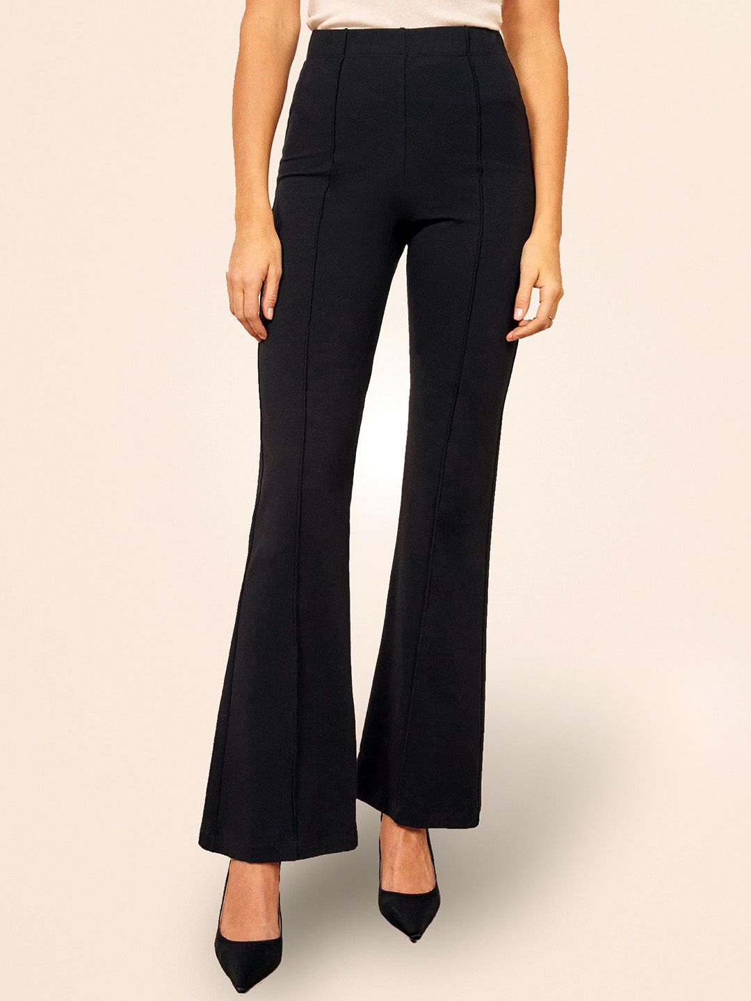 LONDON BELLY Women Black Relaxed High-Rise Trousers Price in India