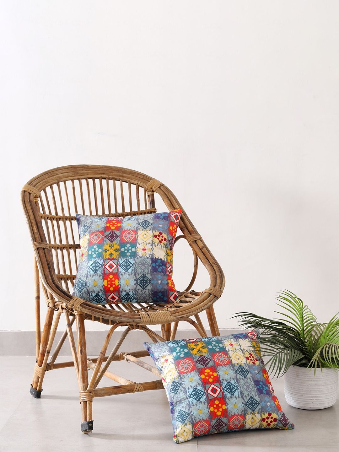 HANDICRAFT PALACE Grey & Blue Set of 2 Geometric Velvet Square Cushion Covers Price in India