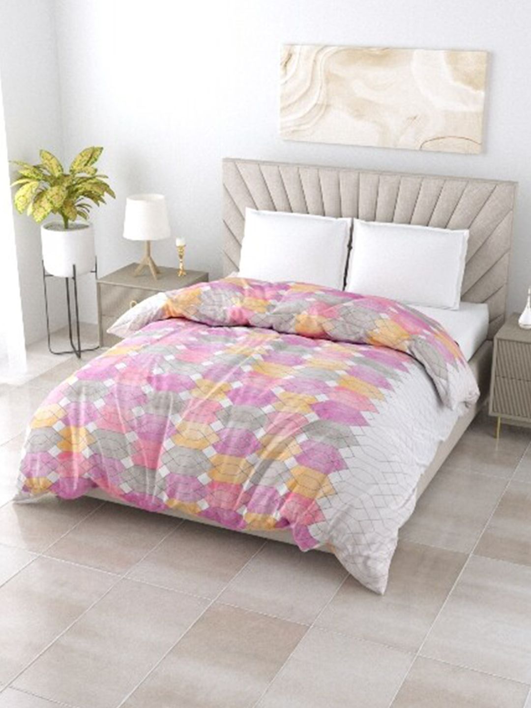 Salona Bichona Pink & White Geometric AC Room 150 GSM Cotton Double Bed Comforter Price in India