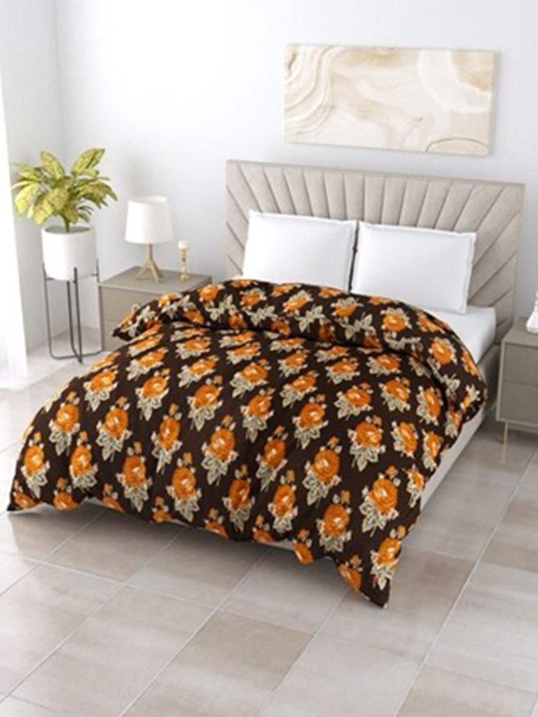 Salona Bichona Brown & Orange Floral Pure Cotton AC Room 120 GSM Double Bed Comforter Price in India