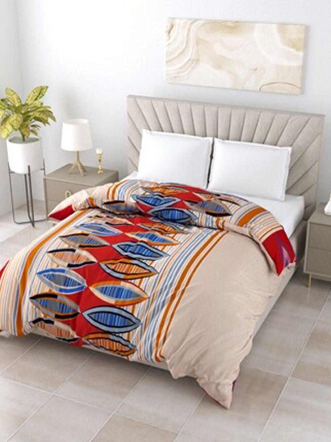 Salona Bichona Red & Cream Geometric Pure Cotton AC Room 120 GSM Double Bed Comforter Price in India