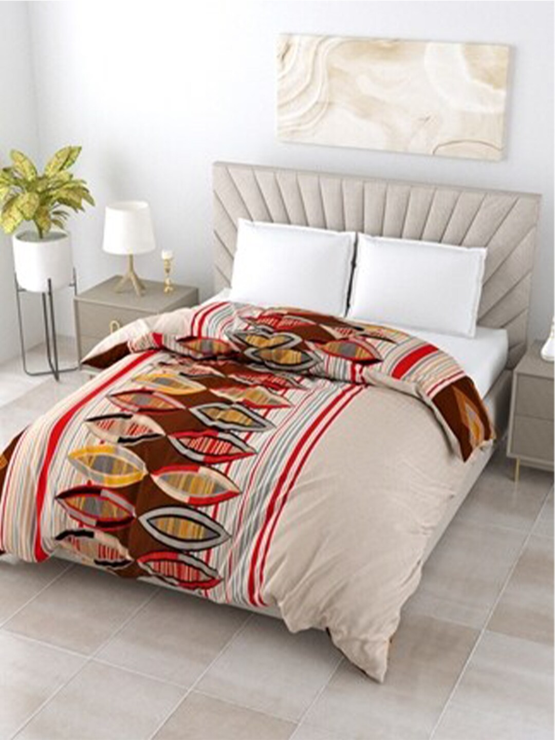 Salona Bichona Brown And Beige 120 GSM Printed AC Room Cotton Double Bed Comforter Price in India