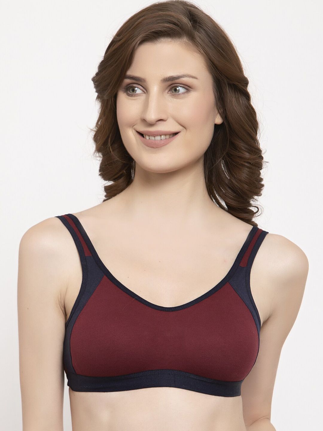 Innocence Maroon & Black Non Wired Non Padded Sports Bra Price in India