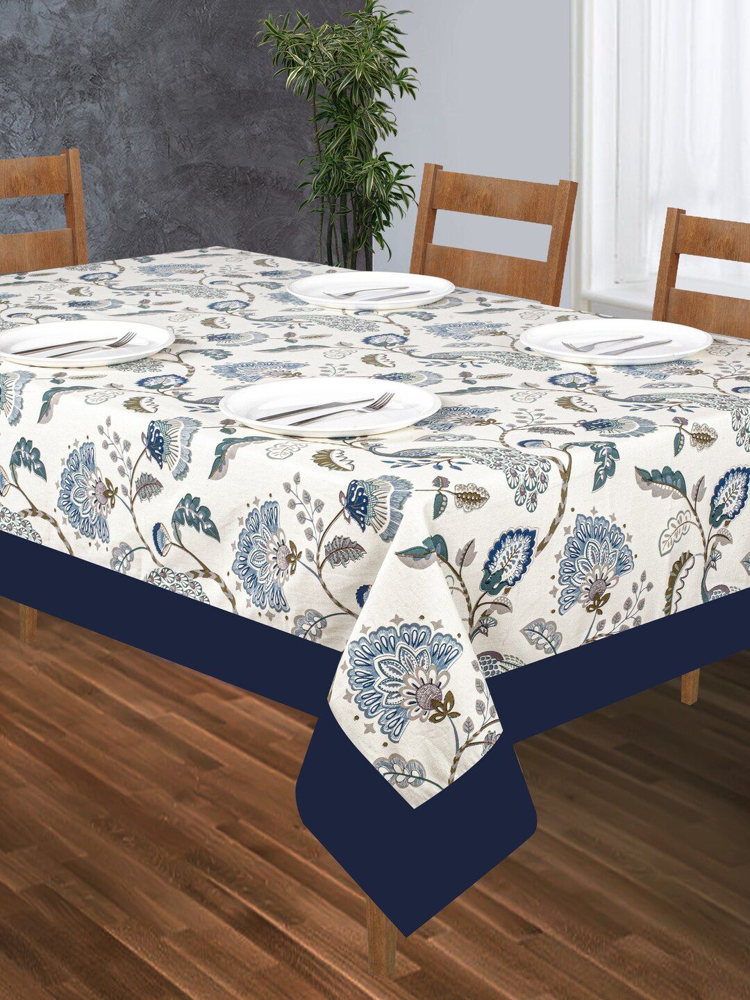 SHADES of LIFE Blue & Beige Printed Cotton 6-Seater Table Cover Price in India