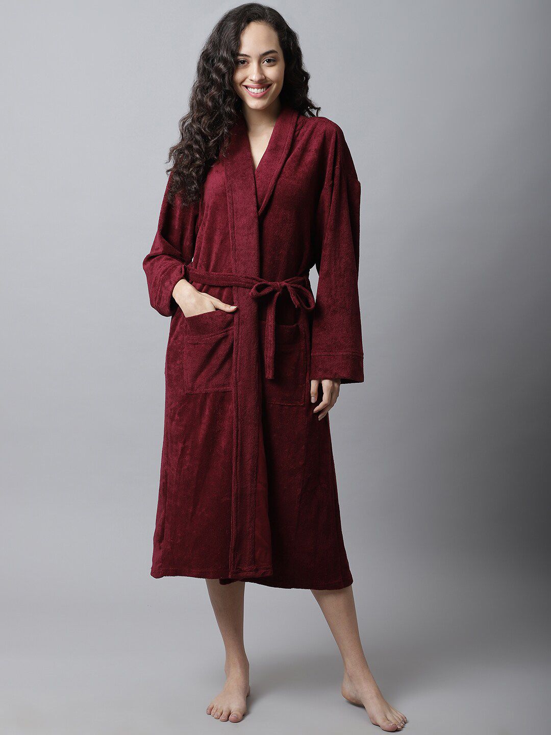 ELEVANTO Women Maroon Solid Bath Robe Price in India
