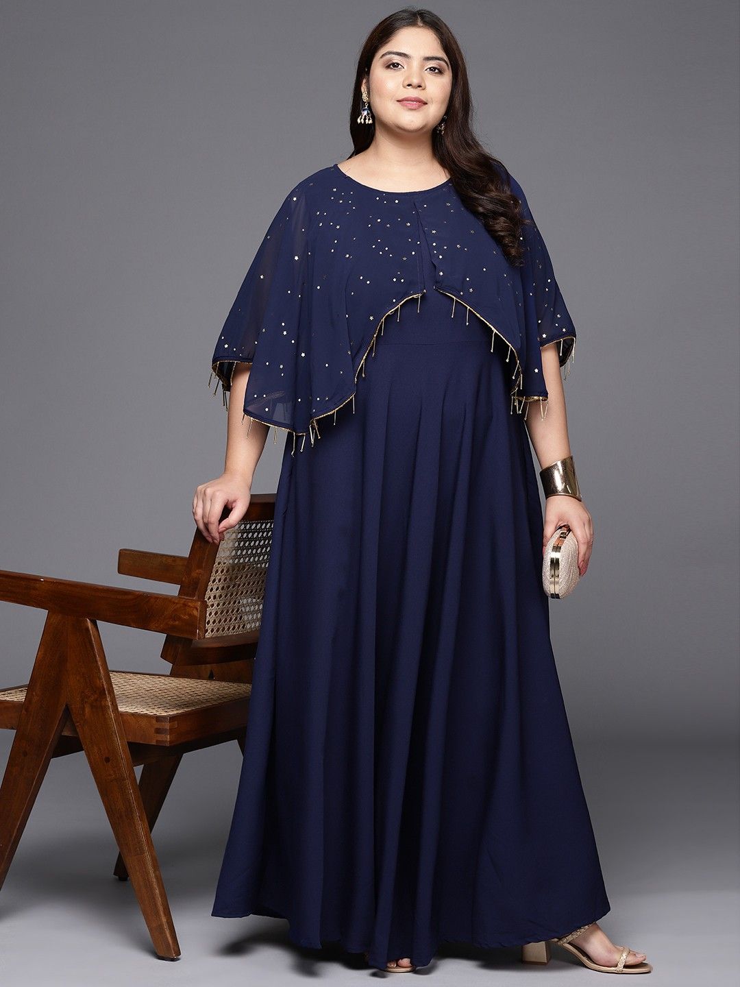 A PLUS BY AHALYAA Plus Size Round neck Maxi Ethnic Dress