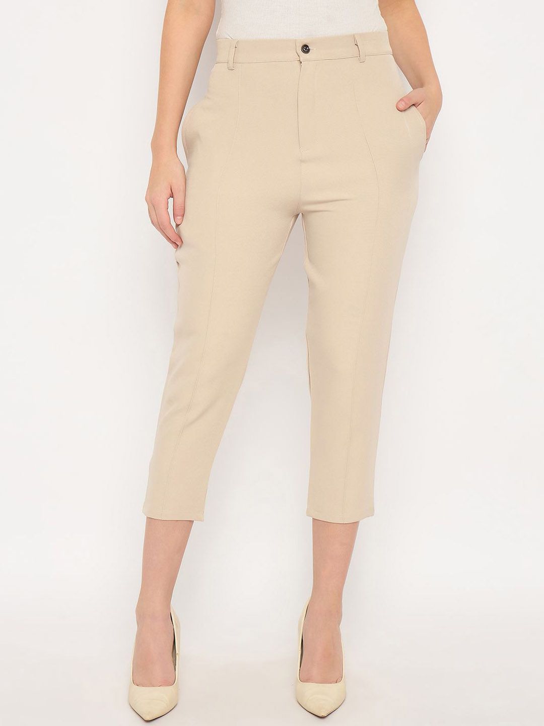 Camey Women Pencil Tapered Fit High-Rise Pleated Trousers