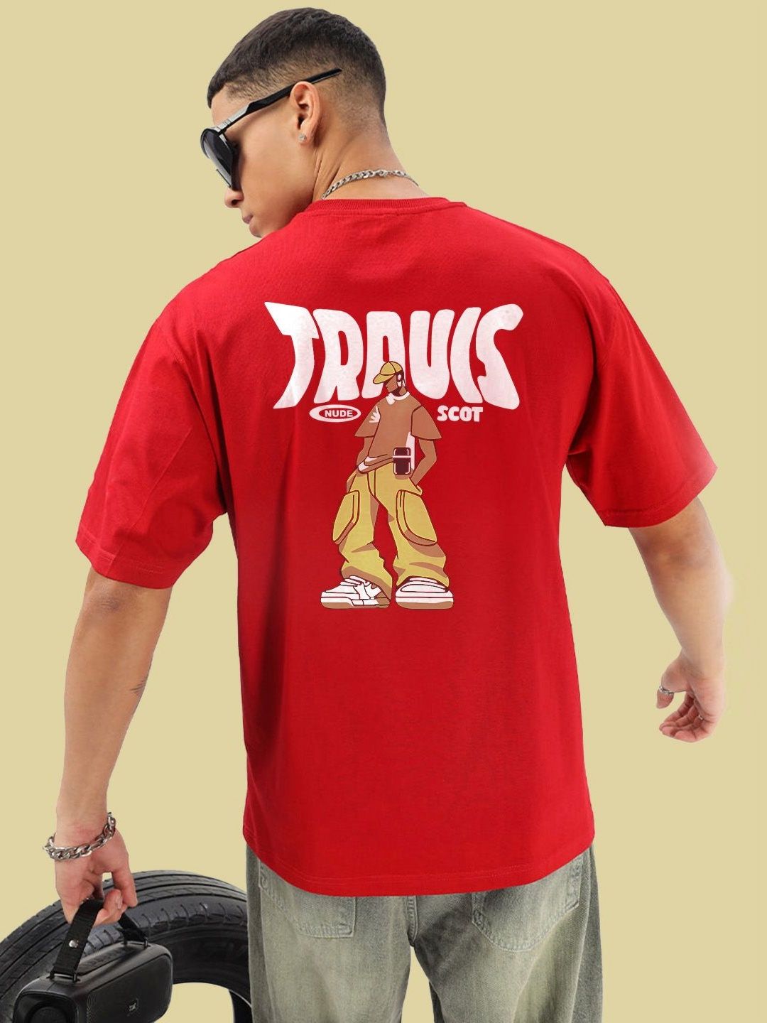 BDSQUARE Men Printed Drop-Shoulder Sleeves Applique T-shirt