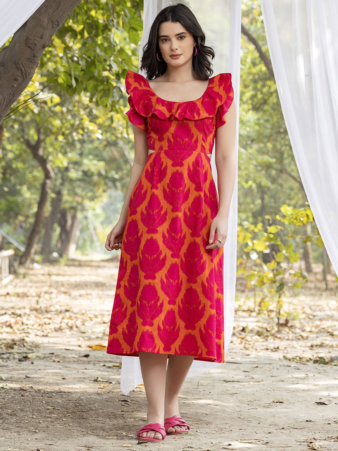 Buy MABISH by Sonal Jain Frill Neck A-line midi Dress - Dresses