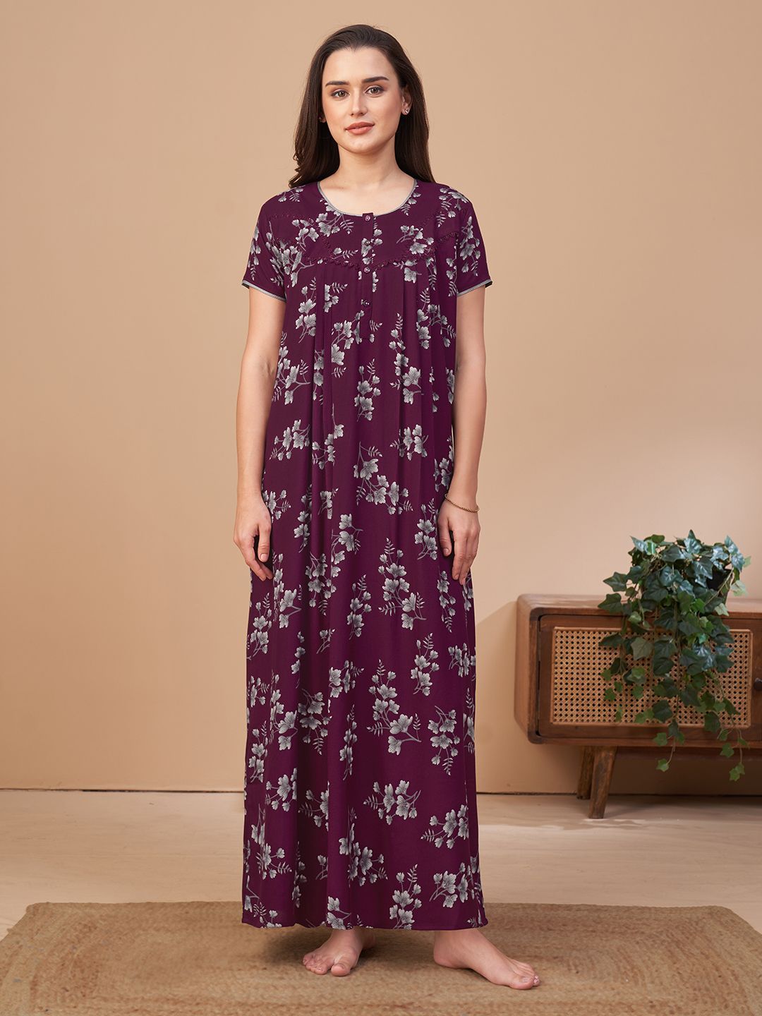 Sand Dune Women Floral Printed Maxi Nightdress