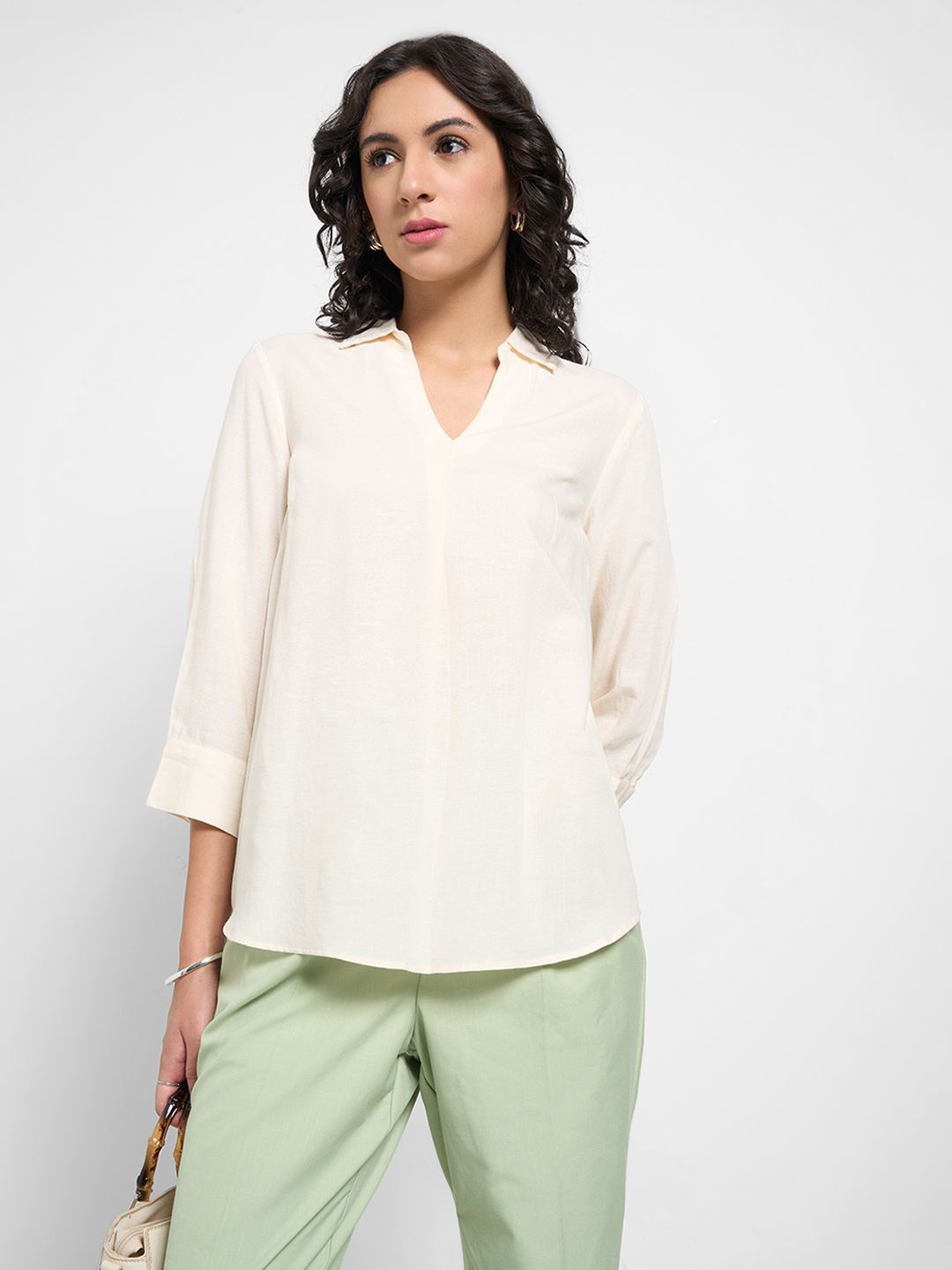 Annabelle by Pantaloons Women Shirt Collar Cotton Top