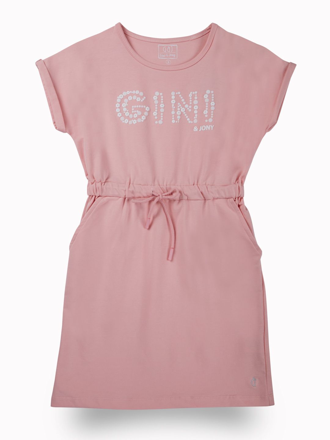 Gini and Jony Girl's Brand Logo Printed Cotton Lace Inserts  A-Line Knee Length Dress