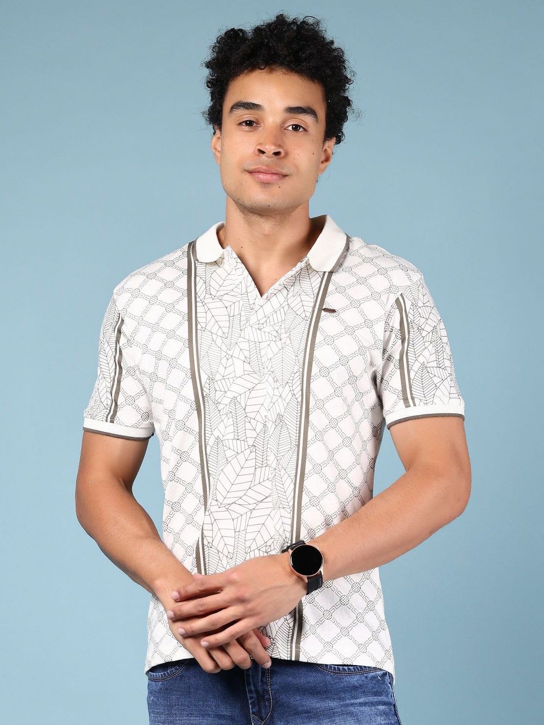 V-Mart Men Printed Polo Collar Pockets T-shirt