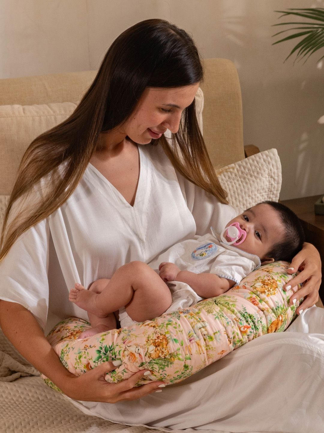 THE BABY TRUNK Pink Floral Cotton Medium Fibre Maternity Pillow-59.7 x 49.5 x 14 cm