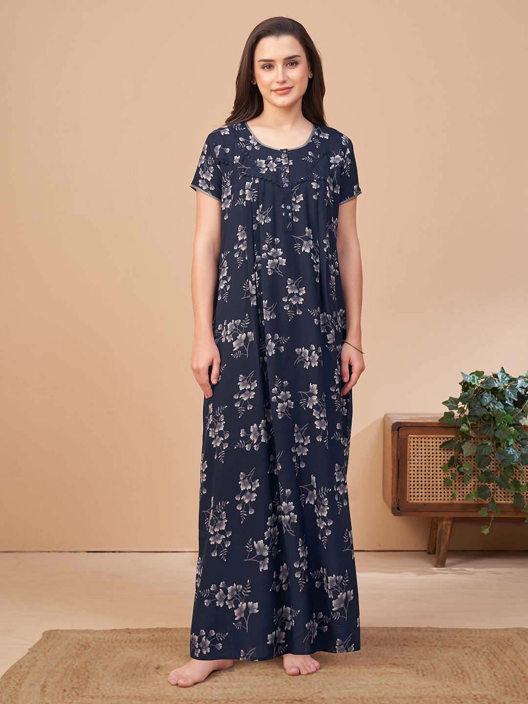 Sand Dune Women Floral Printed Maxi Nightdress