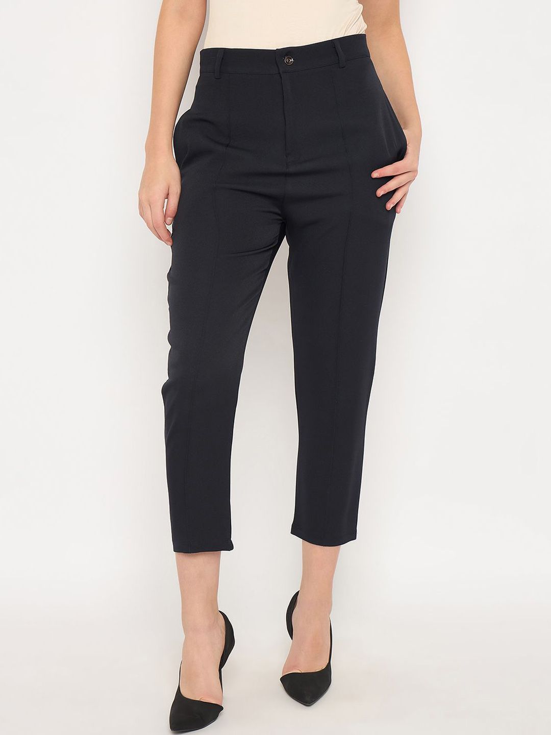 Camey Women Pencil Tapered Fit High-Rise Pleated Trousers