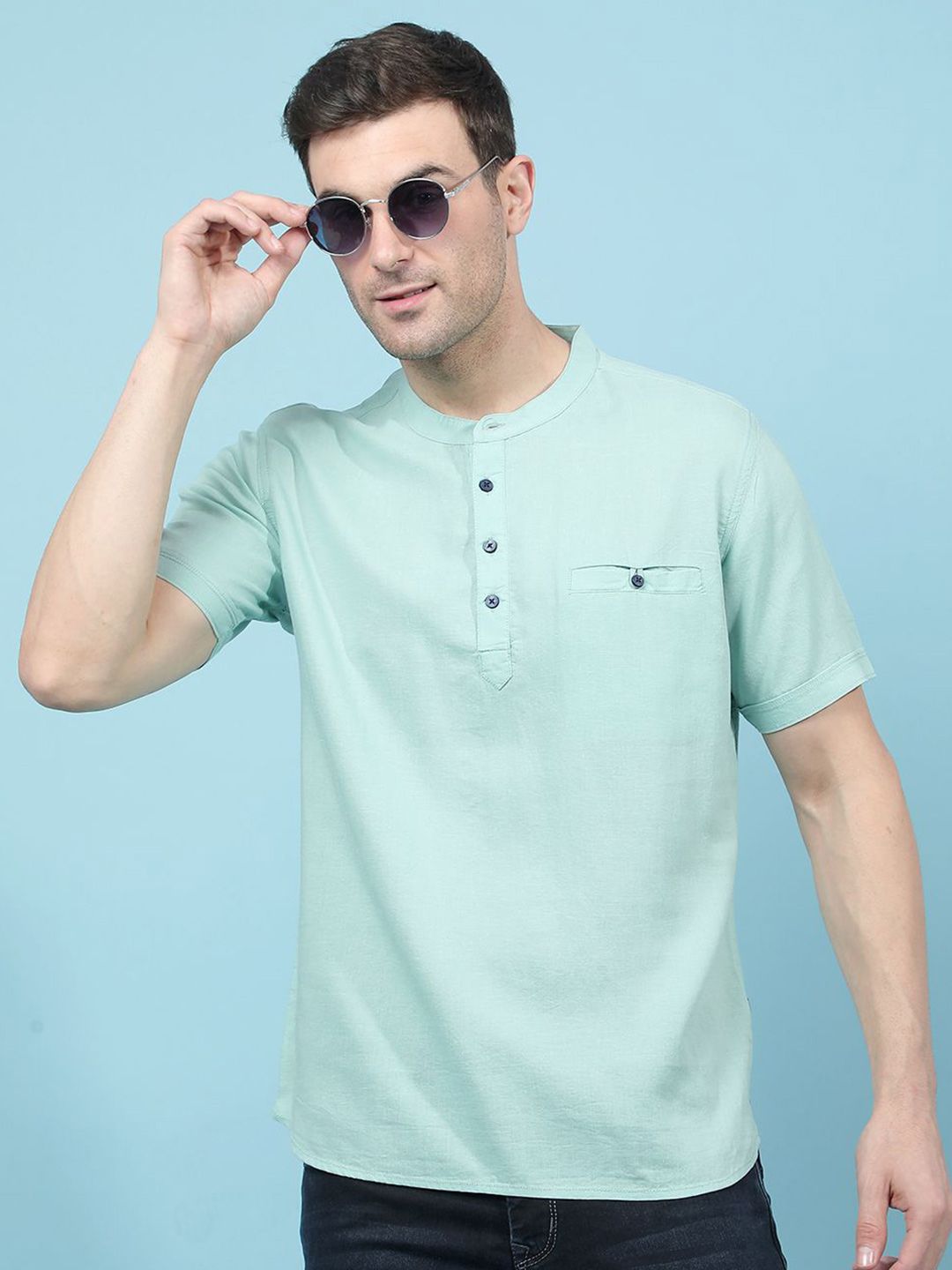 Crimsoune Club Band Collar Cotton Short Kurta