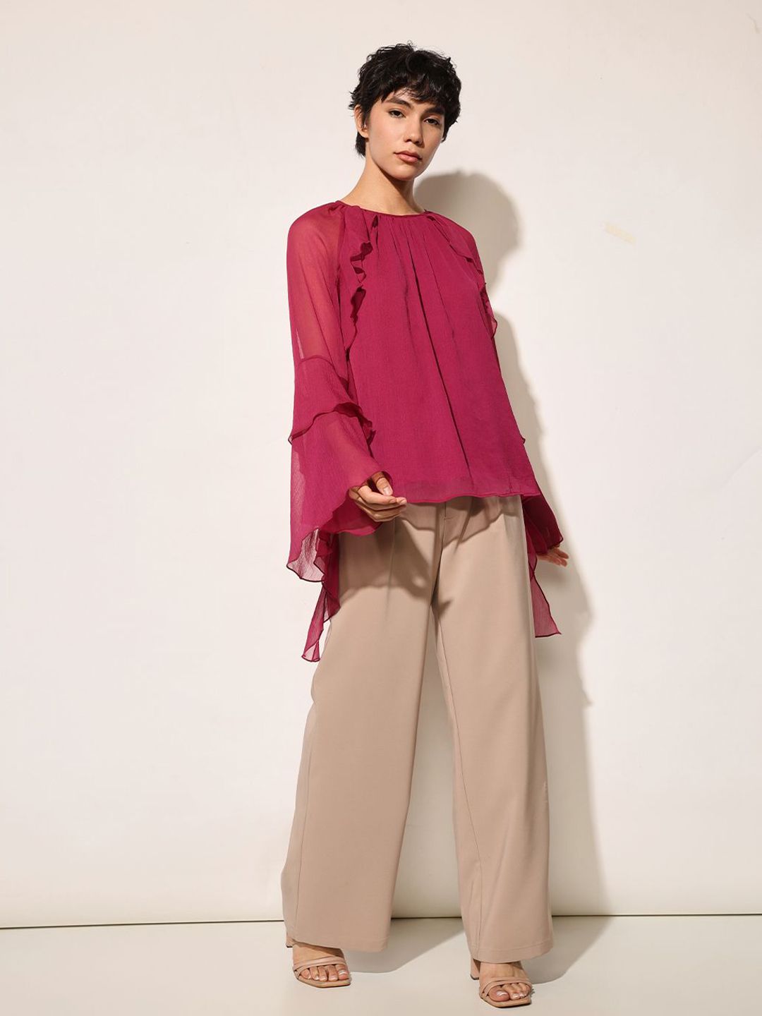 ONLY ONLY Women Solid Gathered or Pleated Round Neck Top