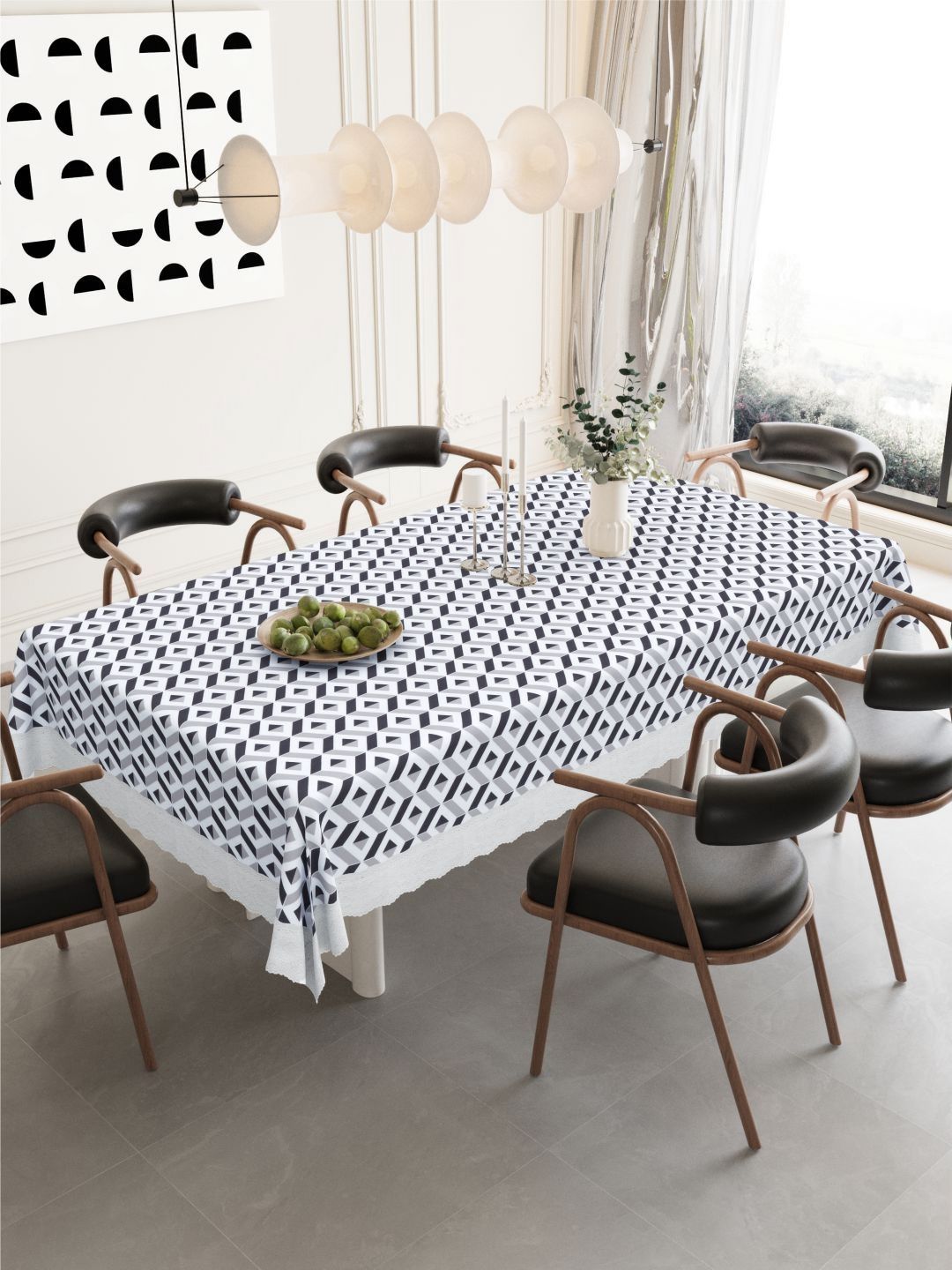 DREAM WEAVERZ DREAM WEAVERZ White Floral Waterproof 6-Seater Table Cover with Embellished details