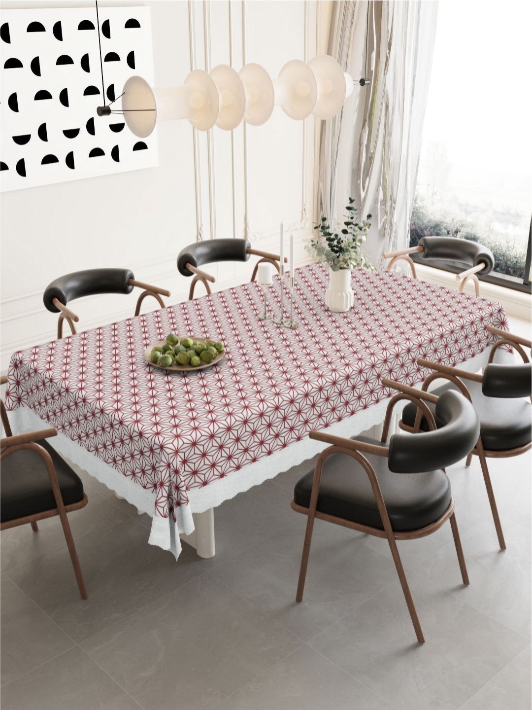 DREAM WEAVERZ DREAM WEAVERZ White Floral Waterproof 6-Seater Table Cover with Embellished details