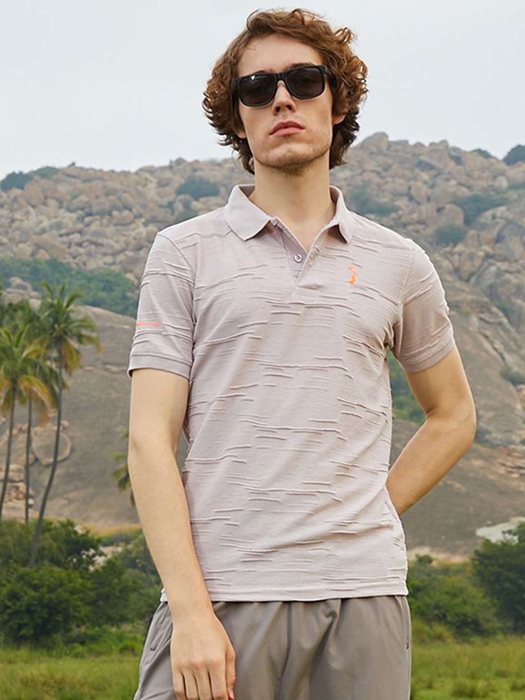 CAHOOT Men Self Design Polo Collar Cotton T-shirt