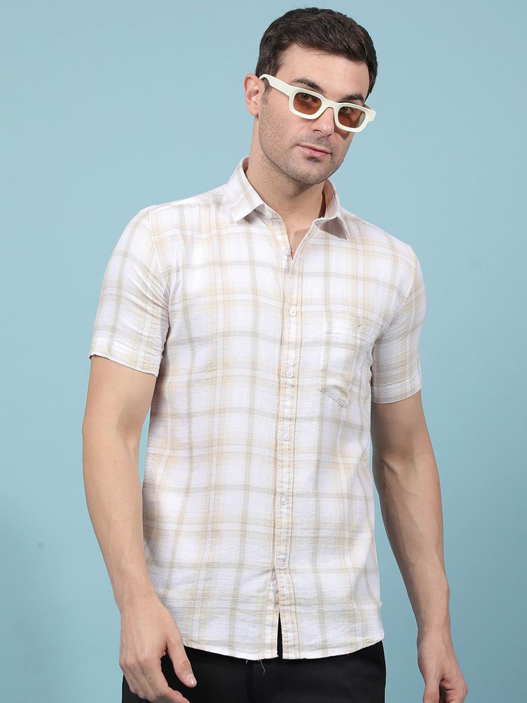 Crimsoune Club Men Pure Cotton Slim Fit Checked Casual Shirt