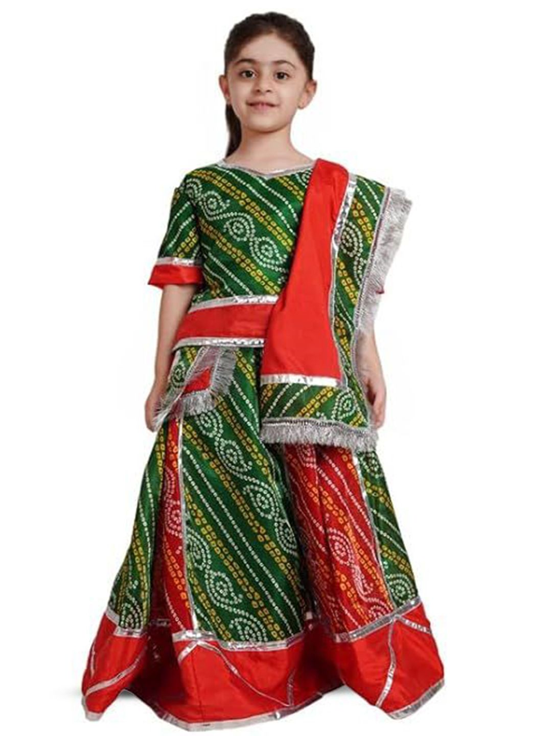 Kaku Fancy dresses Girls Printed Rajasthani Folk Dance Farmer Costume