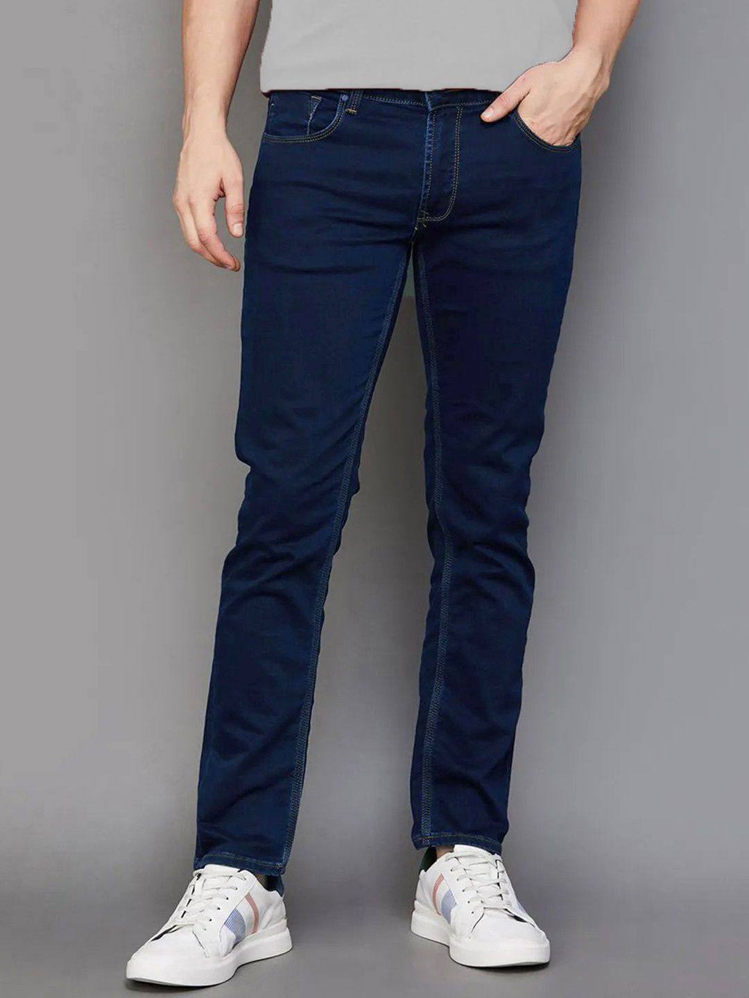 fineblu Men Slim Fit Low Distress Stretchable Jeans