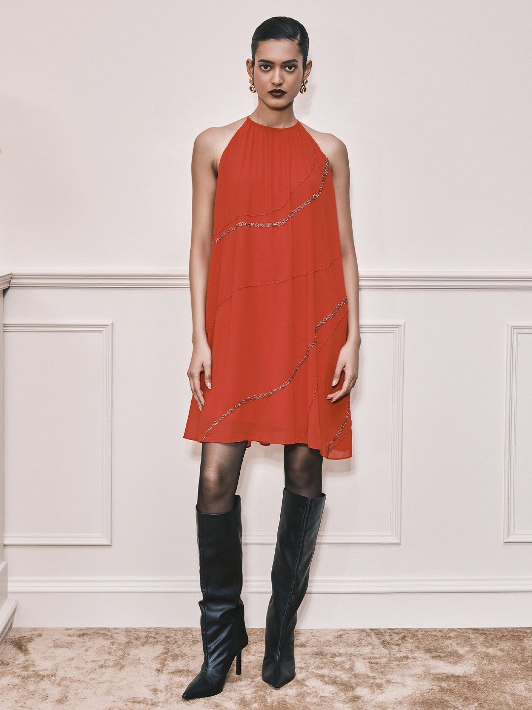 AND AND Women Halter Neck A-Line Dress