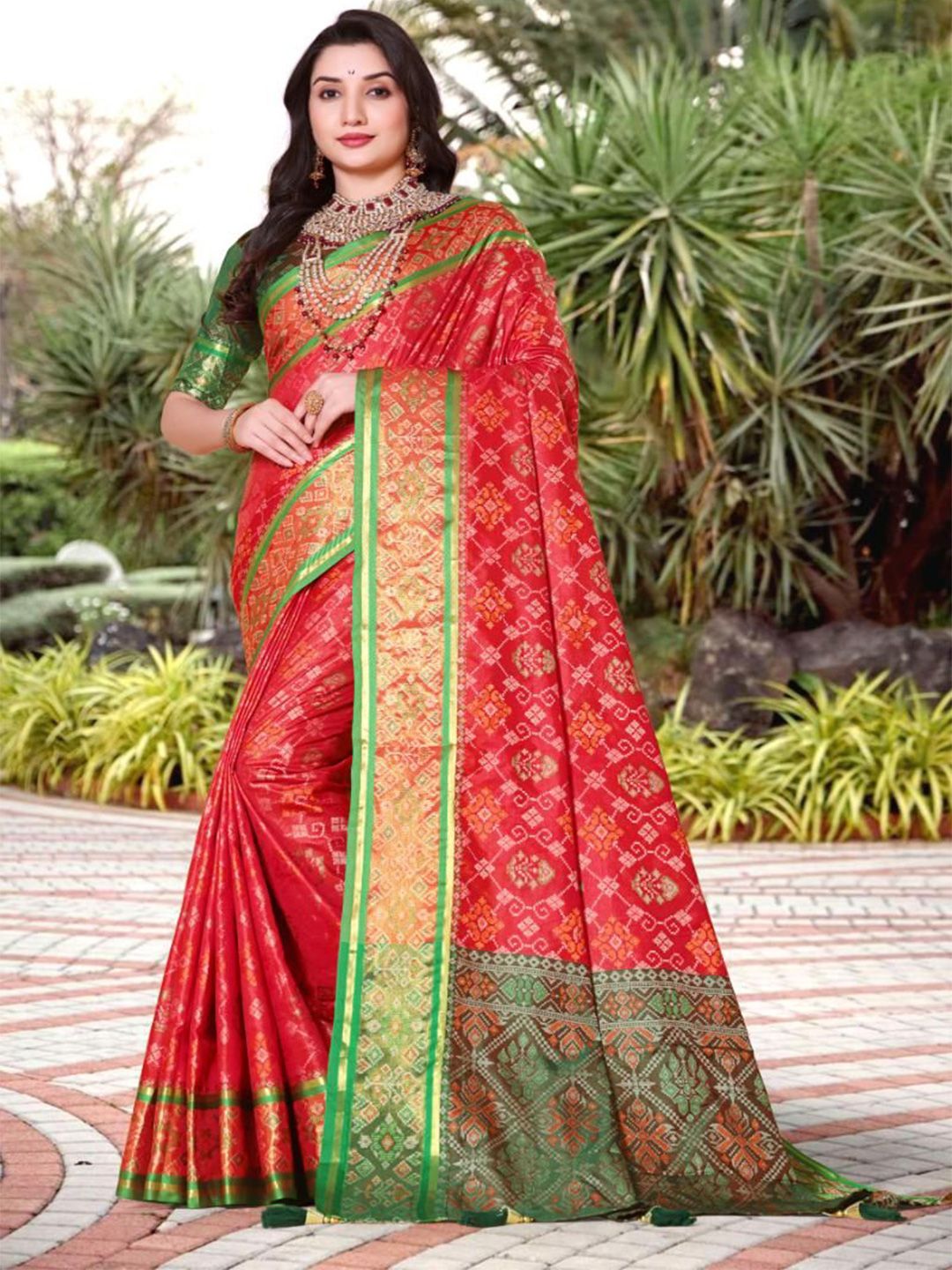 AKSH FASHION Ethnic Motifs Woven Design Zari Patola Saree