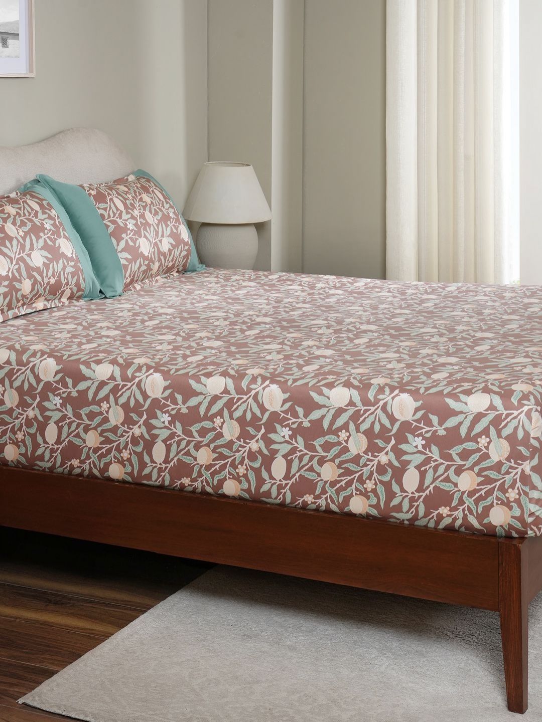 MASPAR MASPAR Red Floral Pure Cotton 200 TC Double Fine Bedsheet with a Pillow Cover-60 x 88 inches