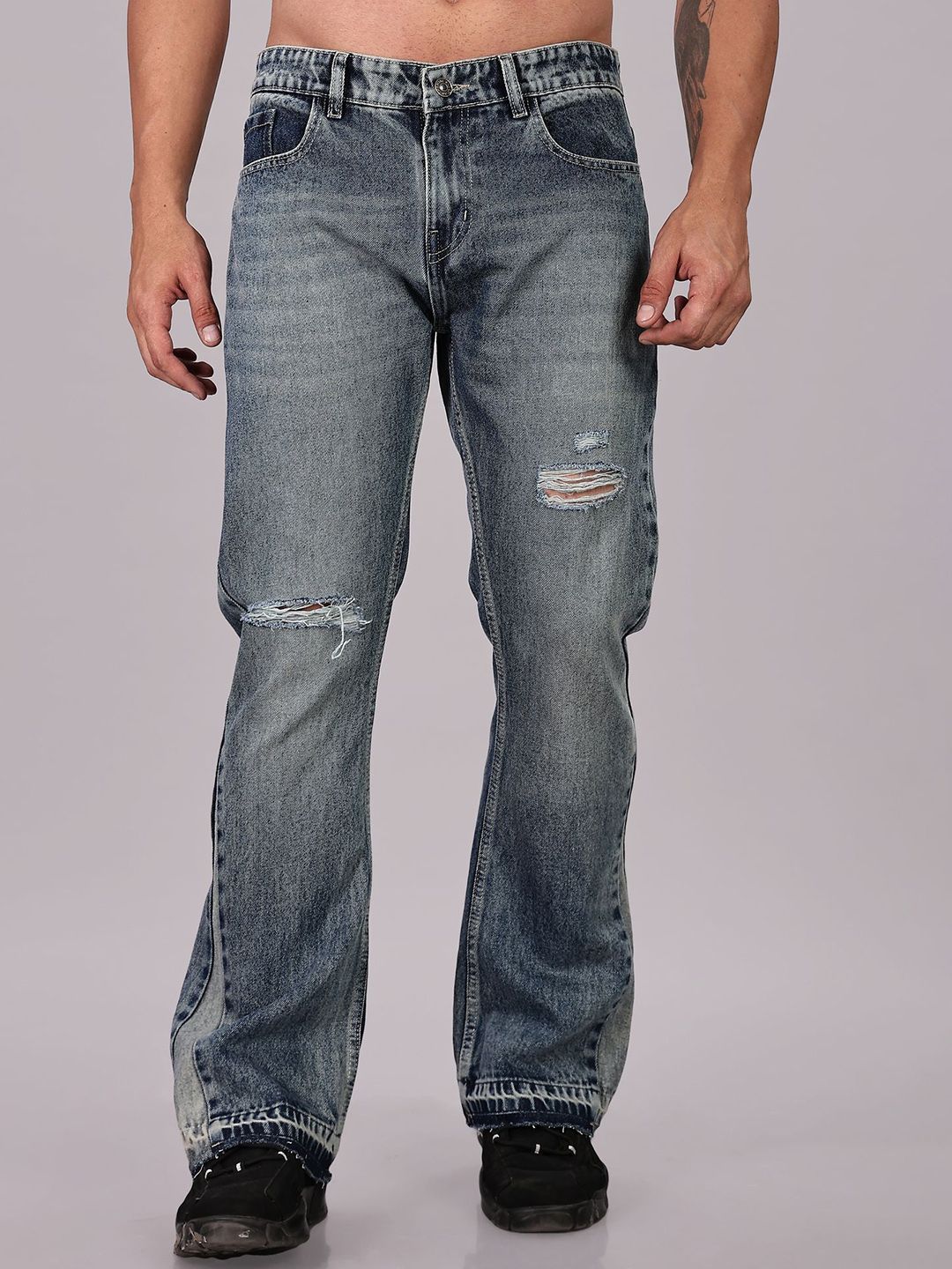 FOUL CHILD Men Flared Mid-Rise Mildly Distressed Jeans