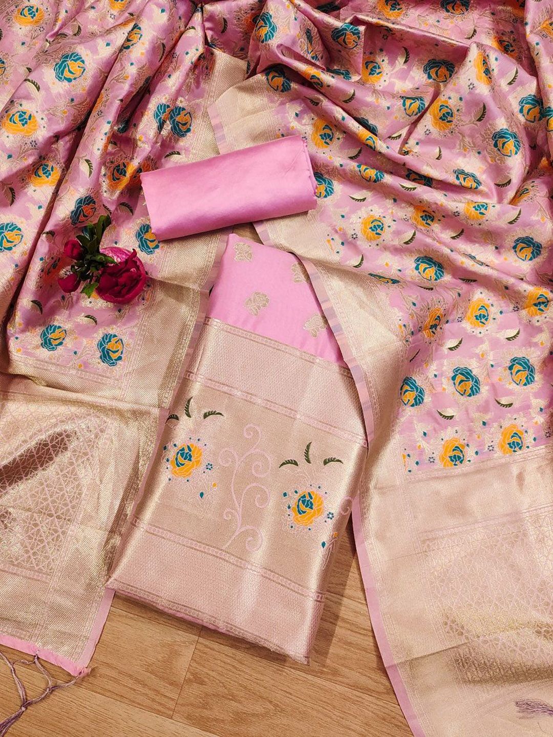 KALINI Ethnic Motifs Woven Design Zari Unstitched Dress Material