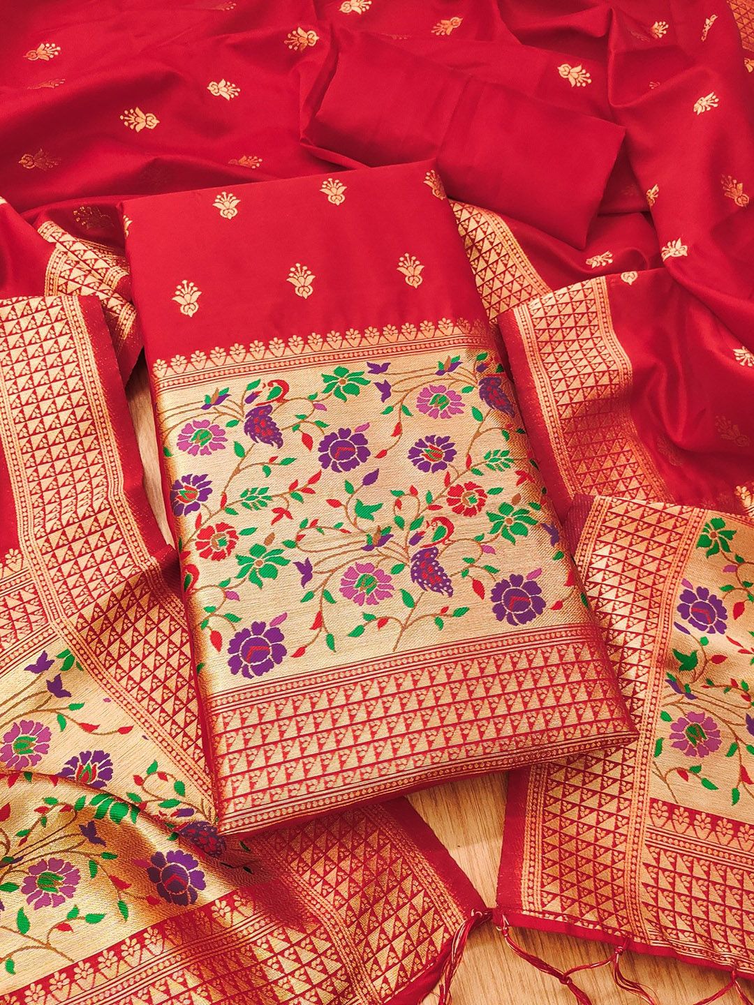 KALINI Ethnic Motifs Woven Design Zari Unstitched Dress Material