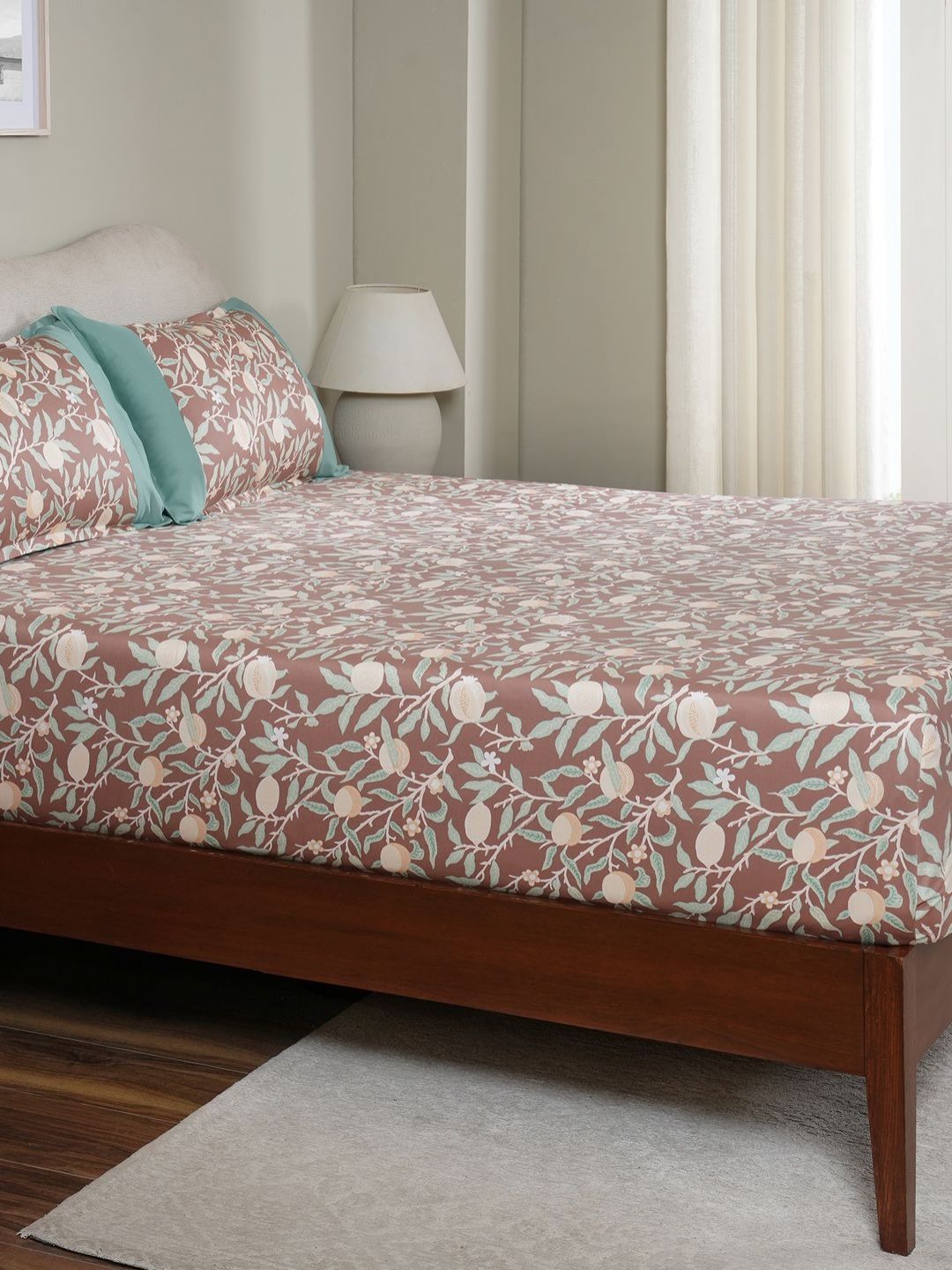MASPAR MASPAR Red Floral Cotton 200 TC King Fine Bedsheet with 2 Pillow Covers-275 x 275 cm