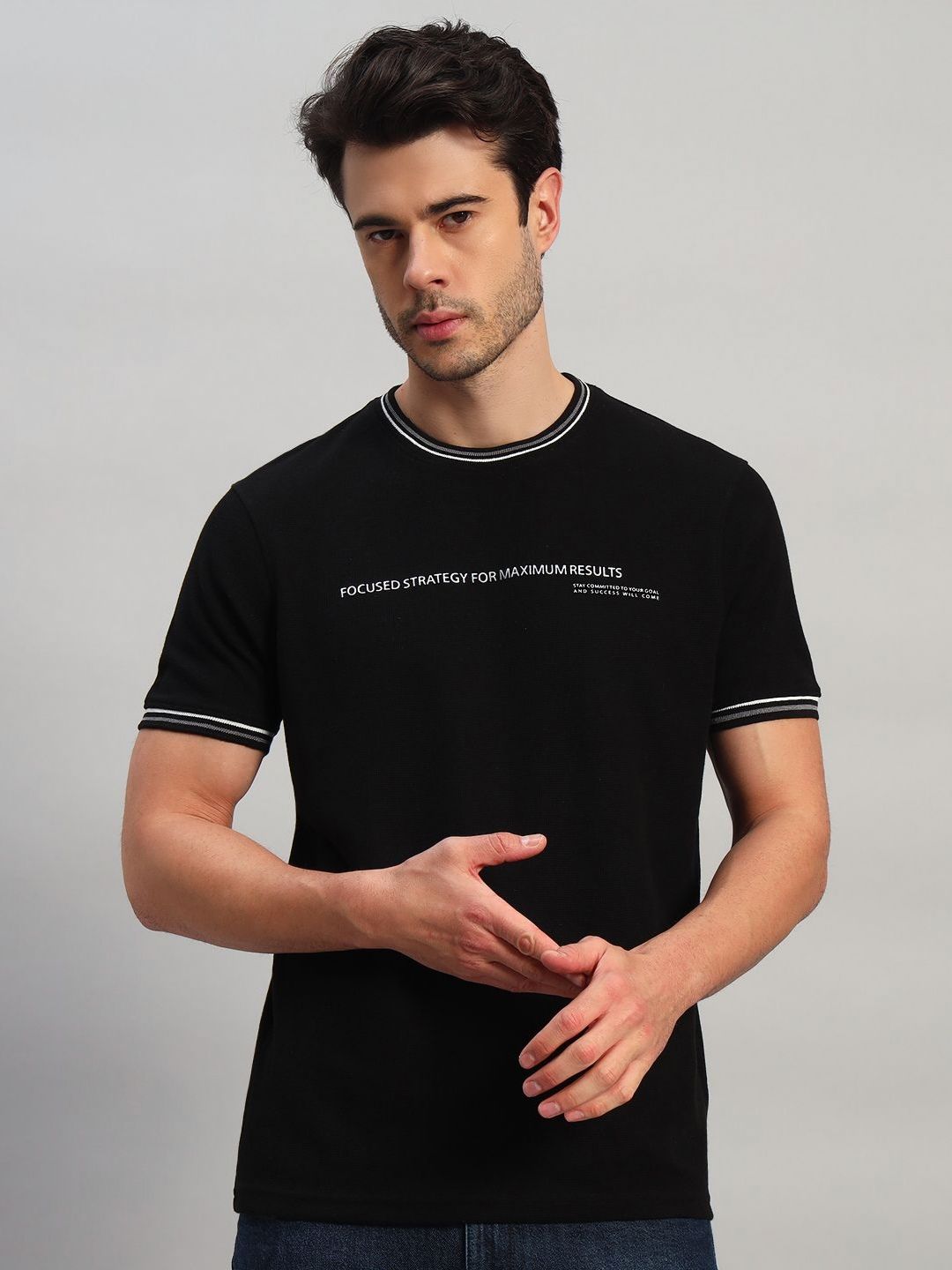 Cantabil Men Typography Printed Round Neck Slim Fit T-shirt
