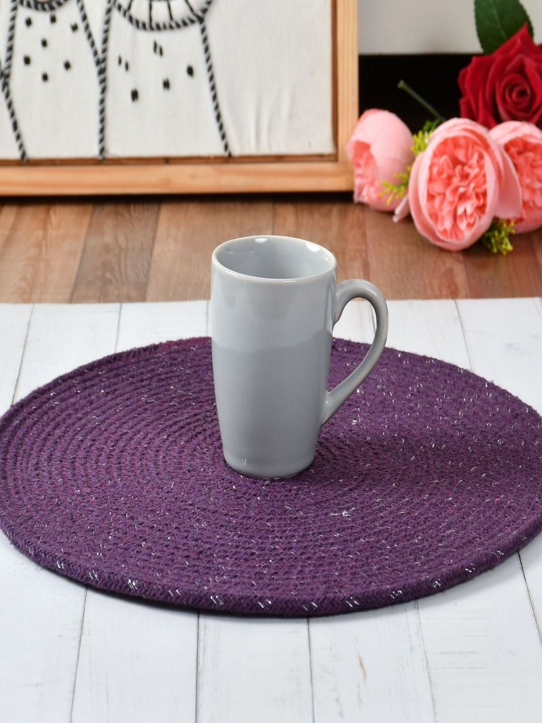 Aura 4-Pcs Purple Spiral Round Cotton Table Placemats