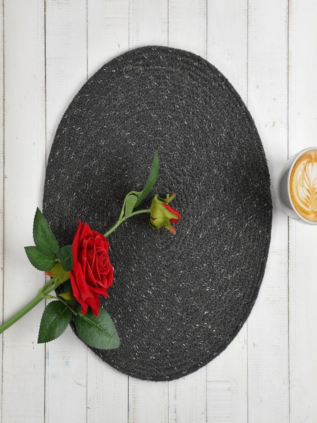 Aura 4-Pcs Grey Spiral Round Cotton Table Placemats