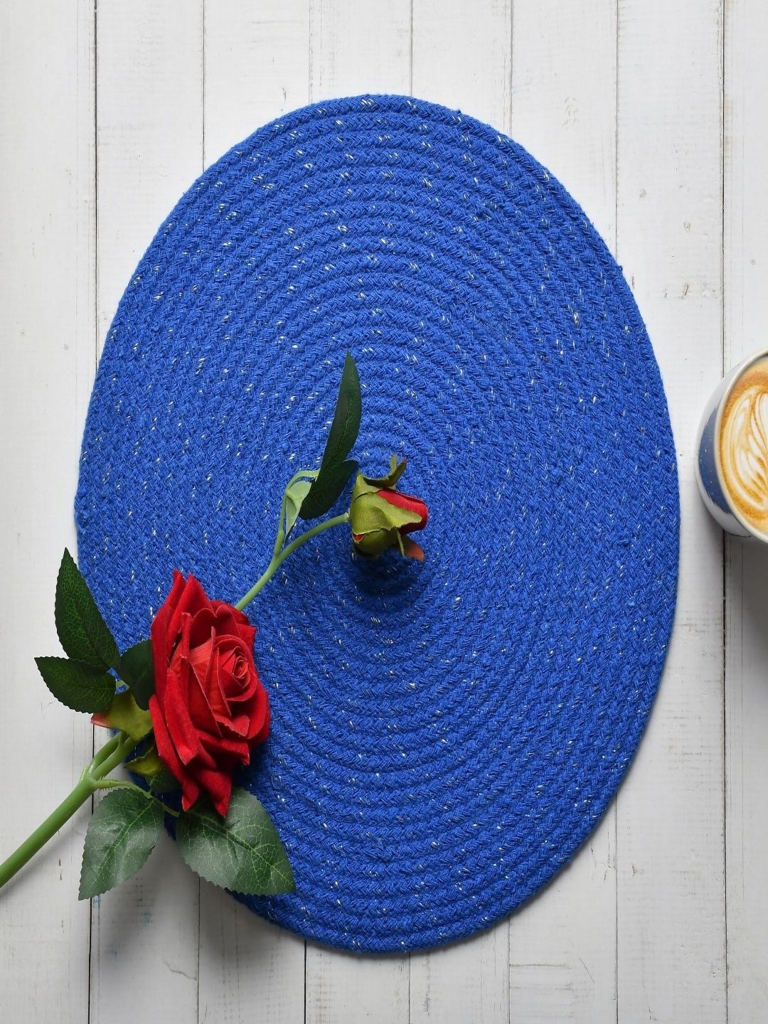 Aura 4-Pcs Blue Spiral Round Cotton Table Placemats