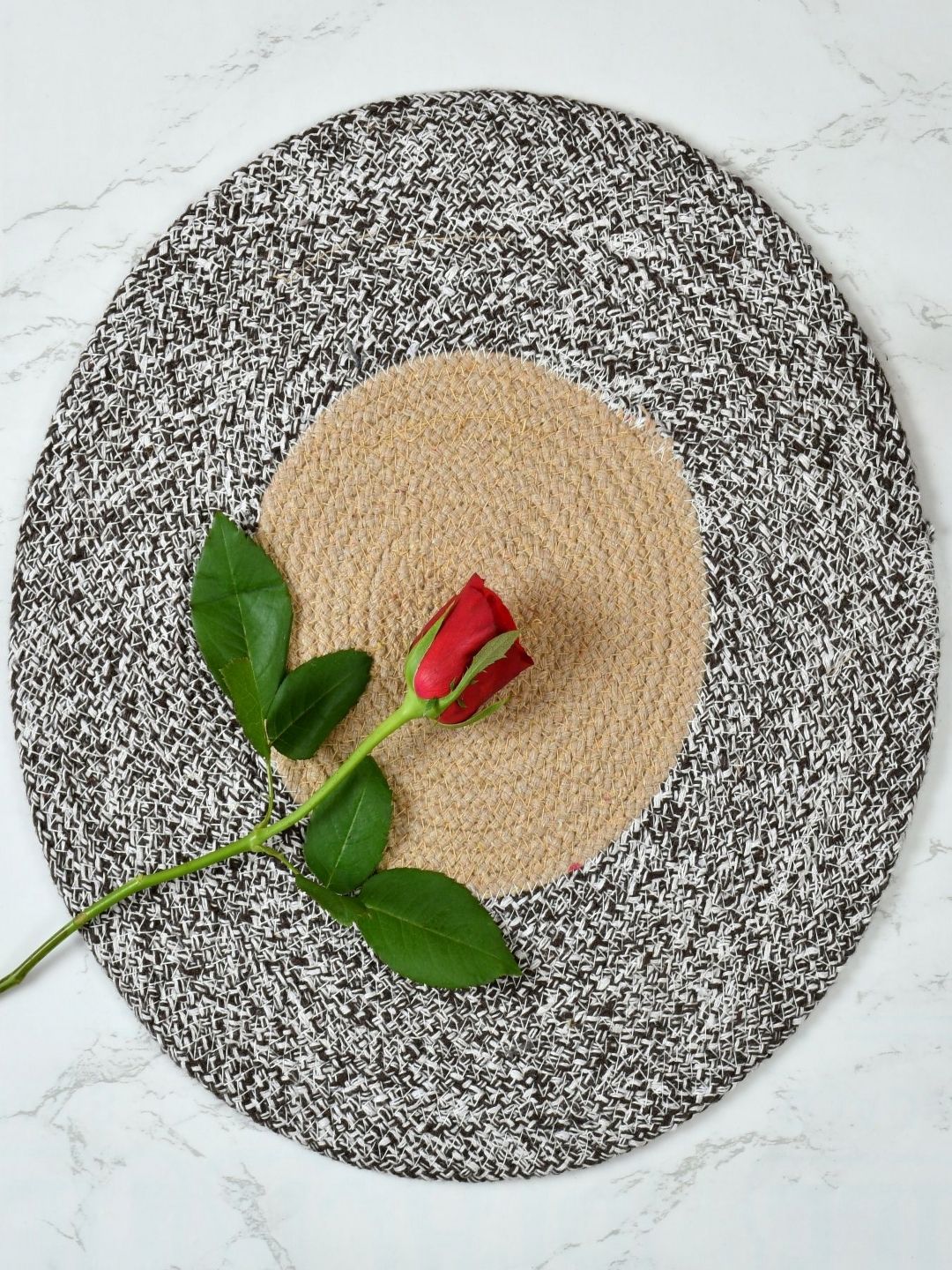 Aura 6-Pcs Coffee Brown & White Spiral Round Cotton Table Placemats