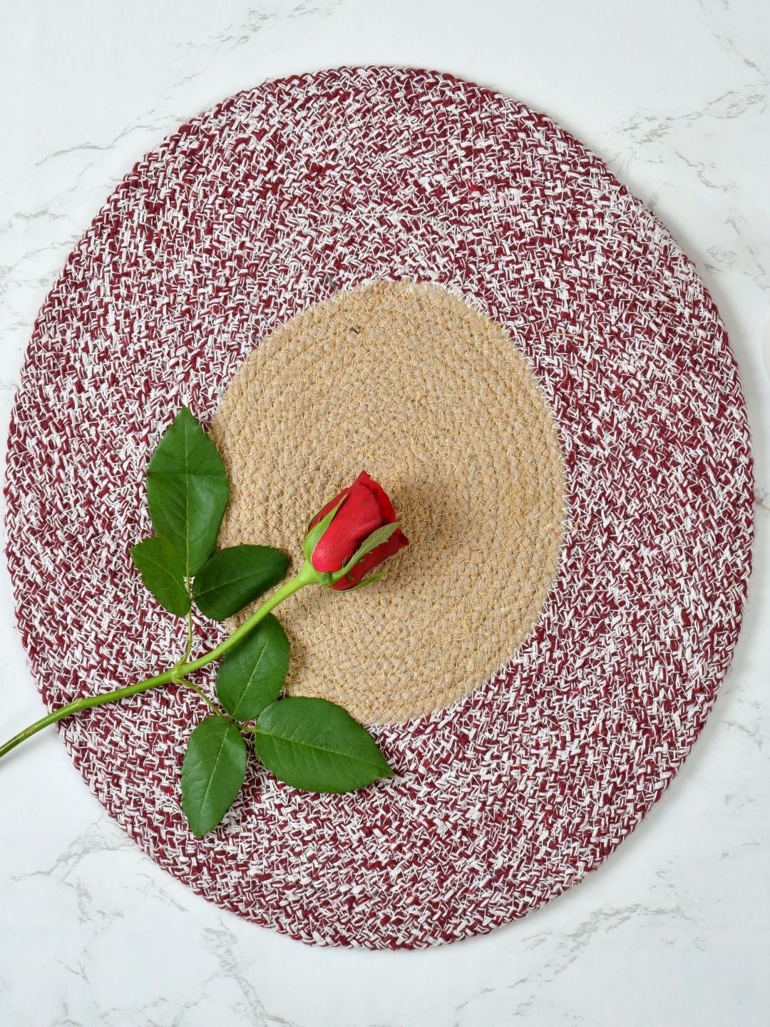 Aura 4-Pcs Maroon & Cream Spiral Round Cotton Table Placemats