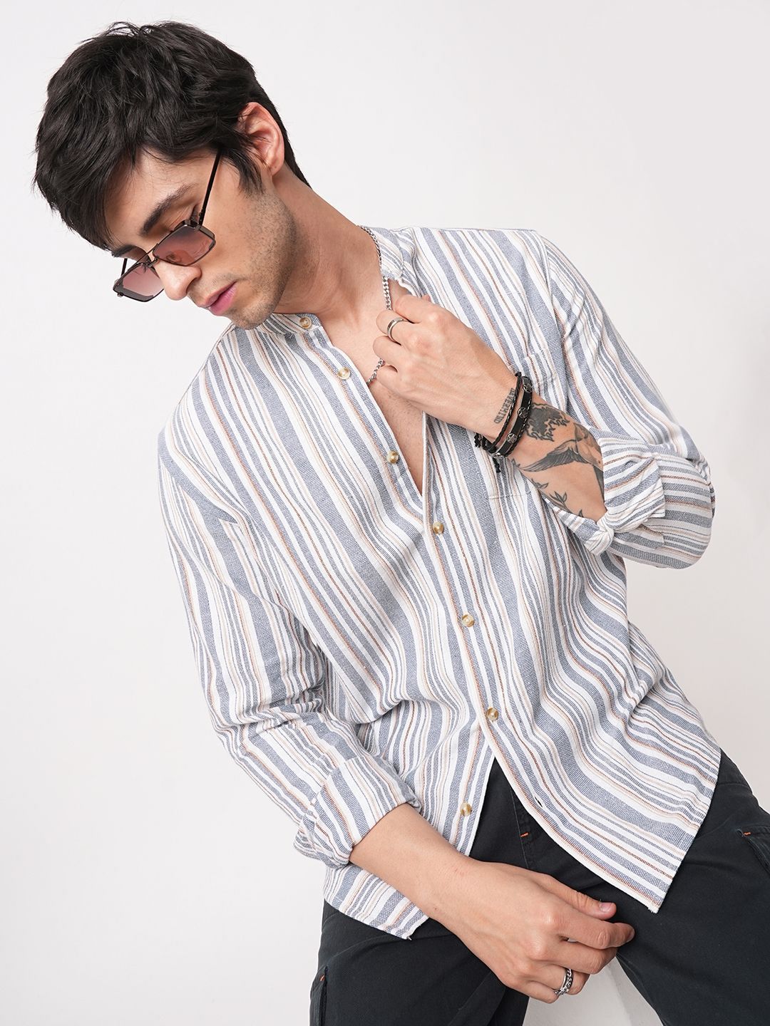 VASTRADO Men Classic Slim Fit Striped Pure Cotton Casual Shirt