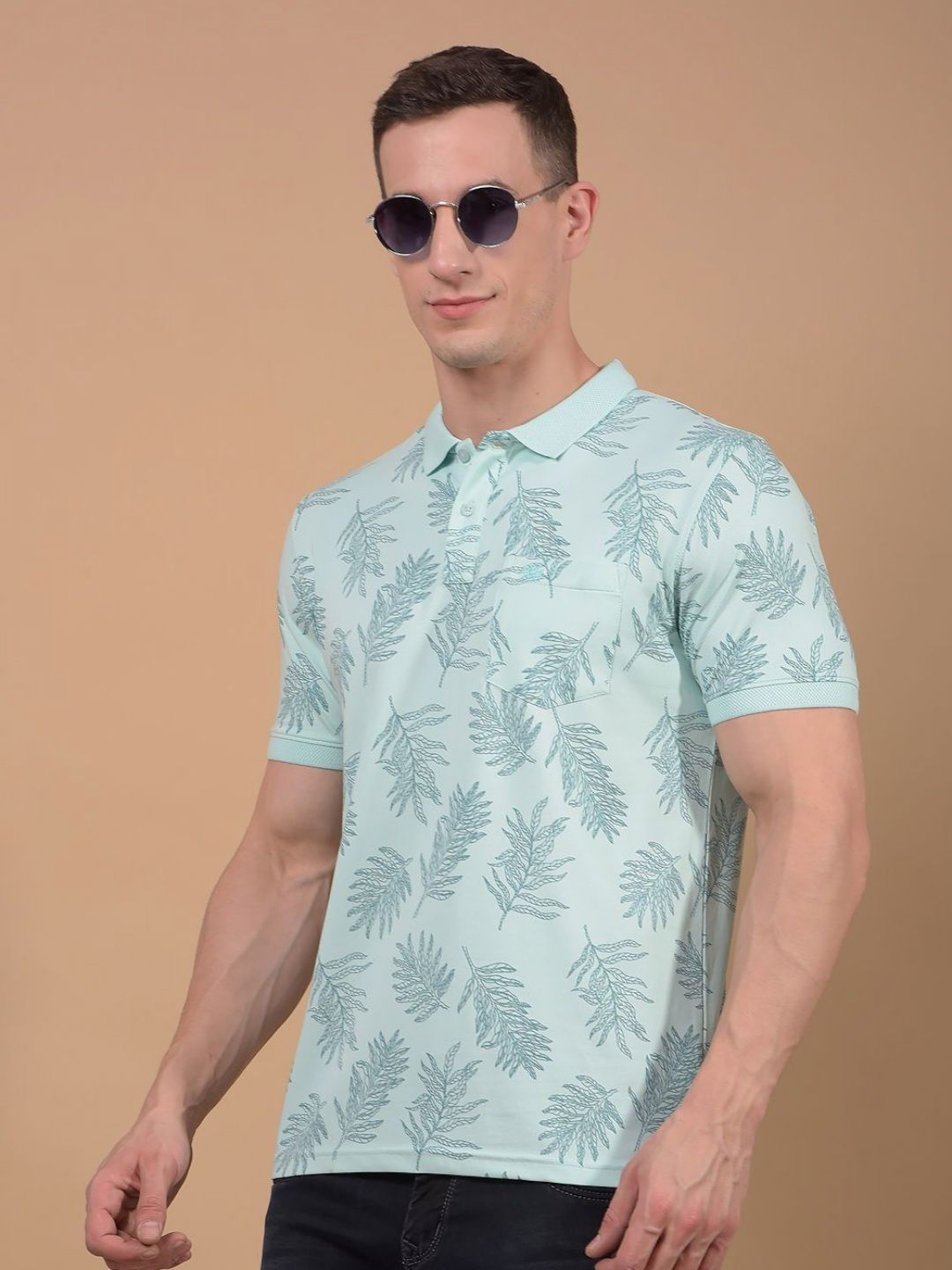 Crimsoune Club Men Floral Printed Polo Collar Slim Fit T-shirt