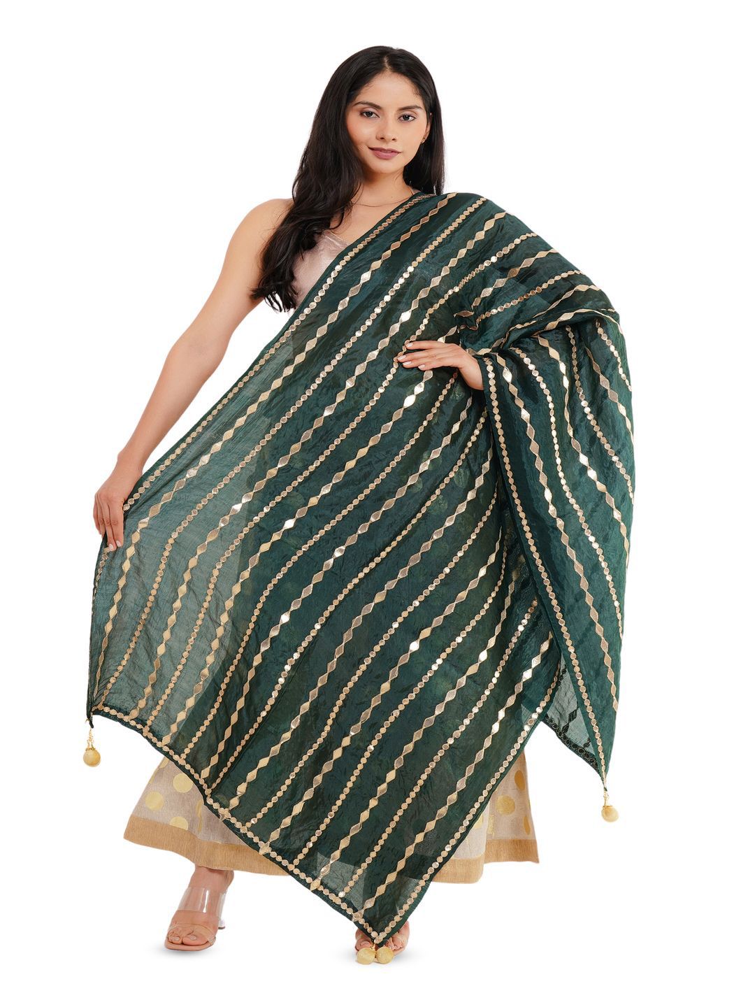 Karthav Fashion Striped Dupatta with Gotta Patti