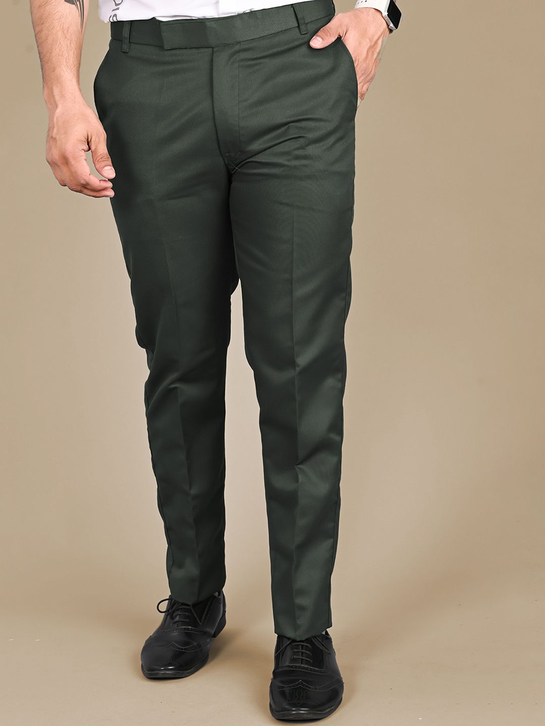 MANCREW Men Cotton Tailored Mid-Rise Trousers