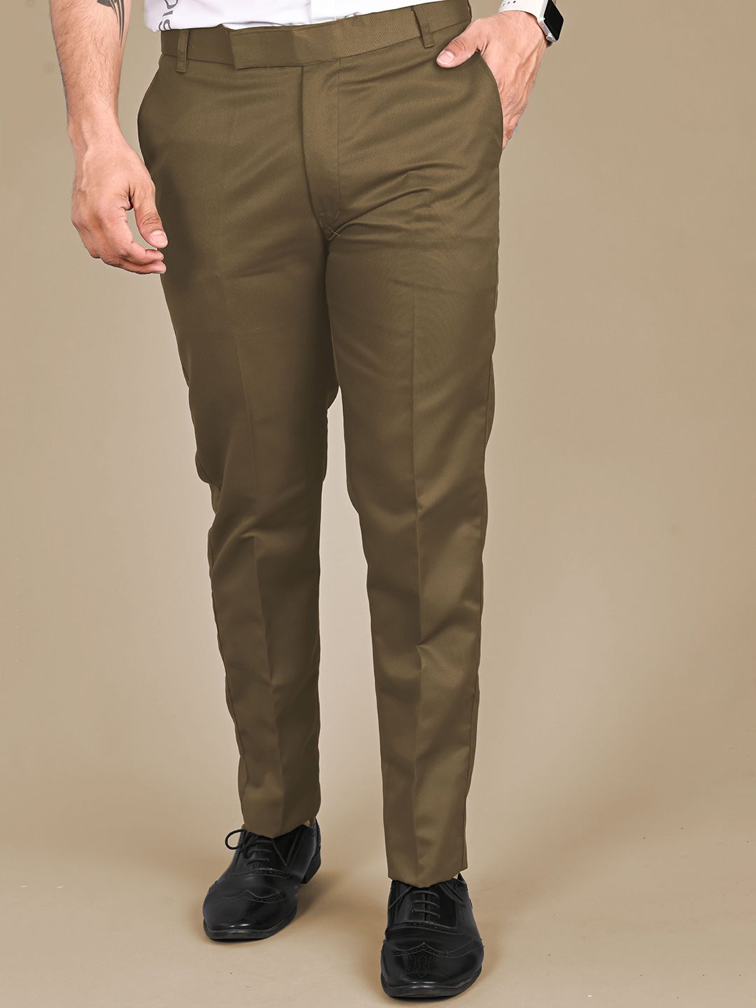MANCREW Men Tailored Regular Fit Mid-Rise Cotton Formal Trouser