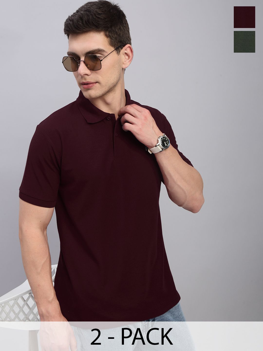 LUX PARKER Men Pack Of 2 Combed Cotton Polo Collar T-shirts