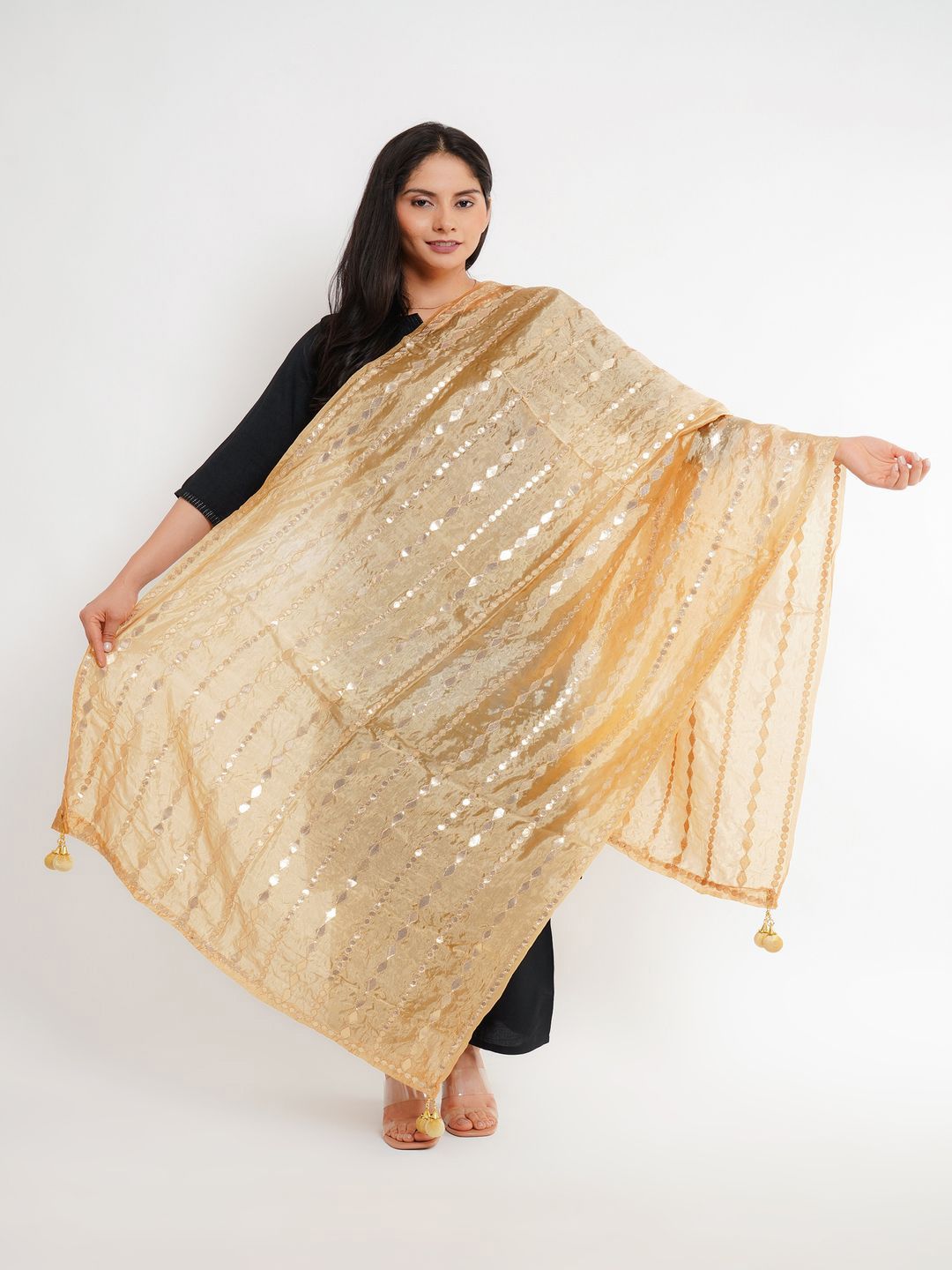 Karthav Fashion Striped Dupatta with Gotta Patti