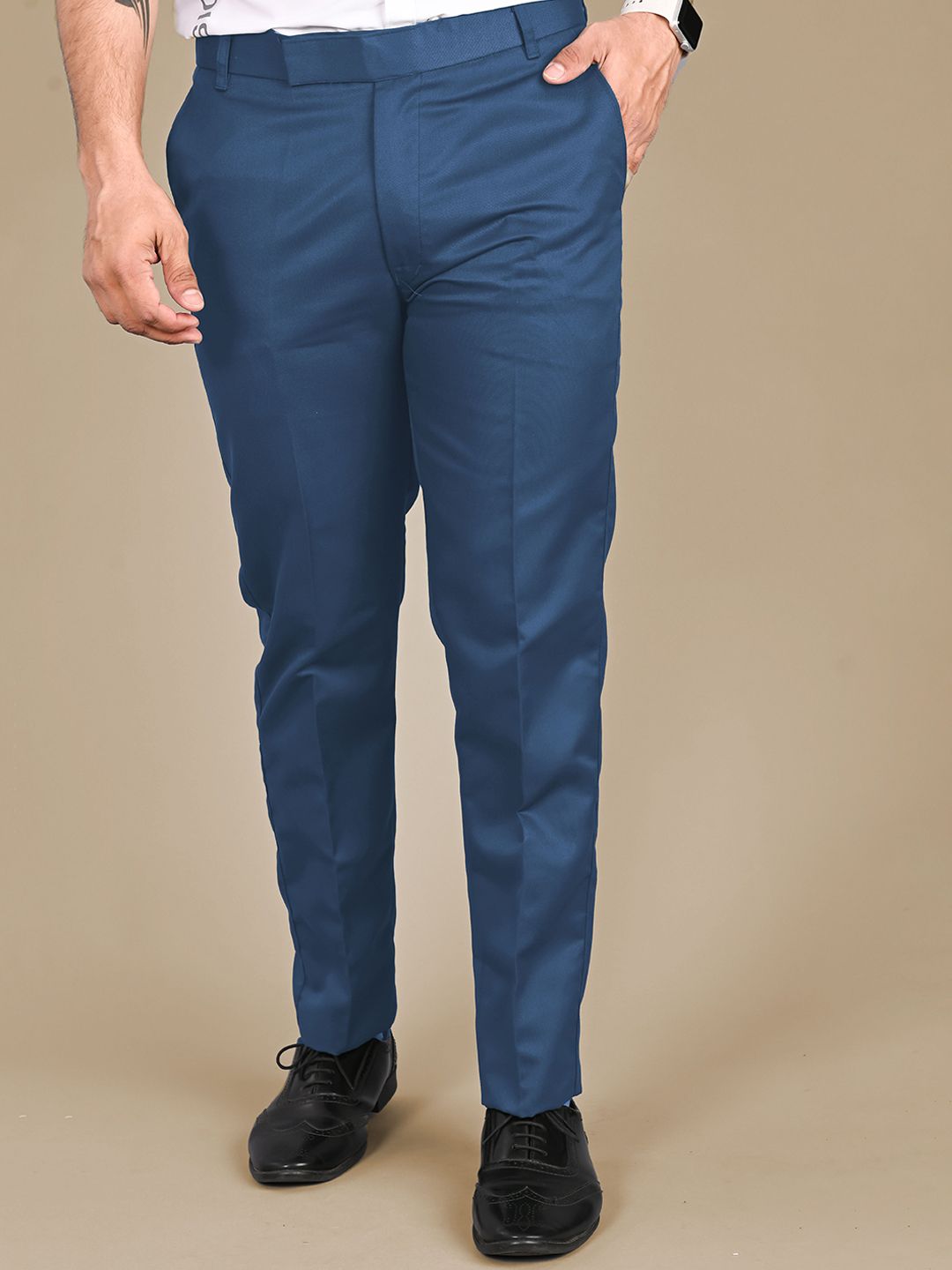 MANCREW Men Tailored Regular Fit Cotton Formal Trousers