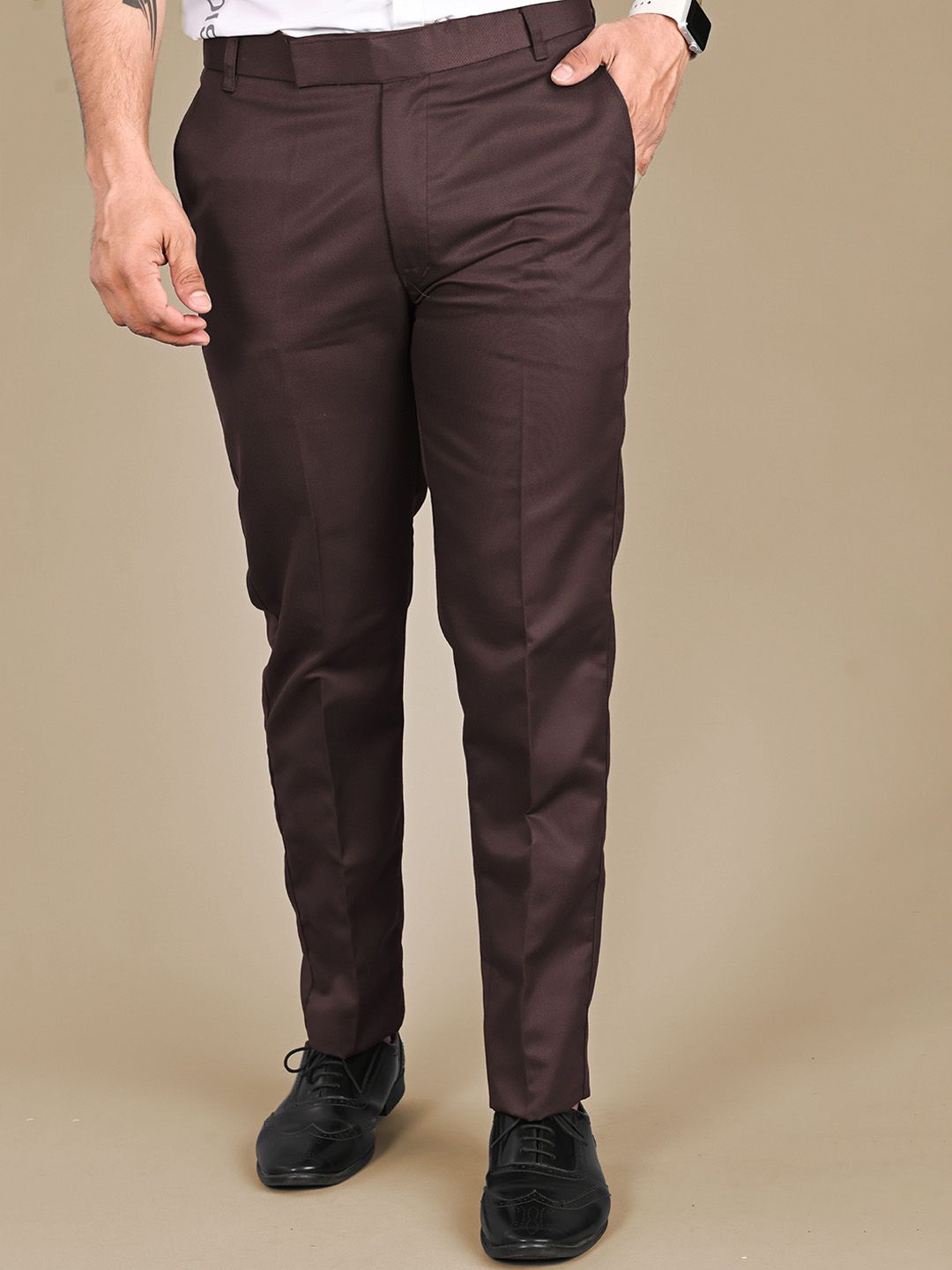 MANCREW Men Tailored Regular Fit Cotton Formal Trousers